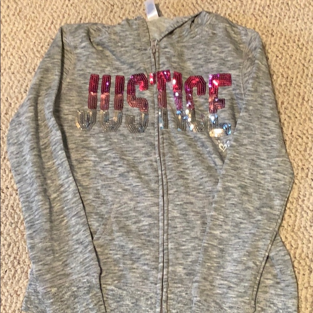 Justice sequin logo zip hoodie